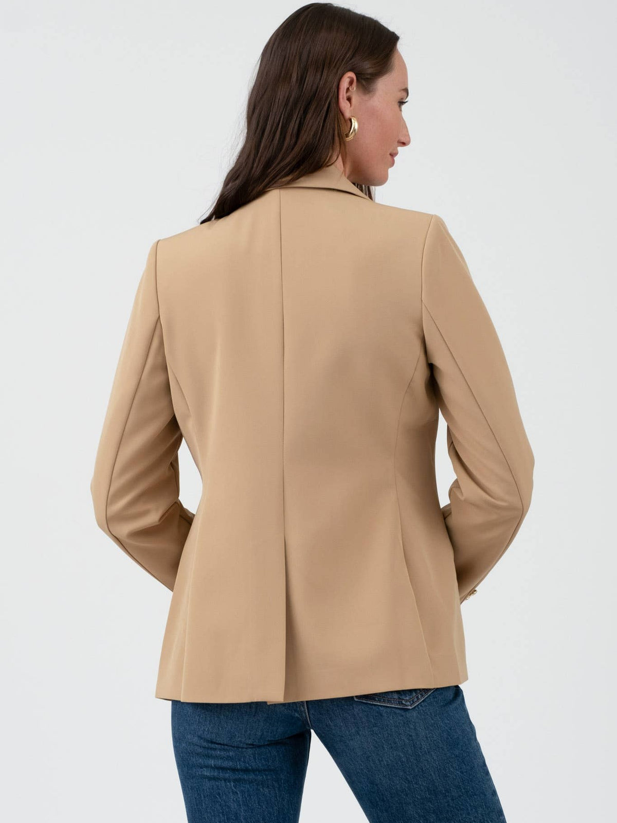 Khaki Gold Hardware Button Cuff Blazer