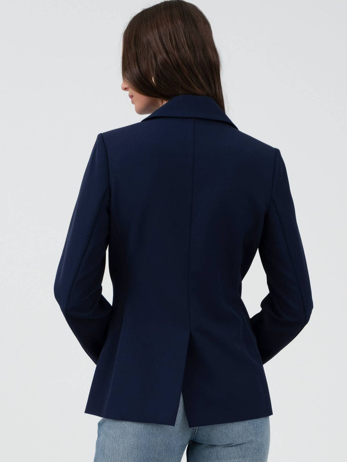 Navy Gold Hardware Button Cuff Blazer