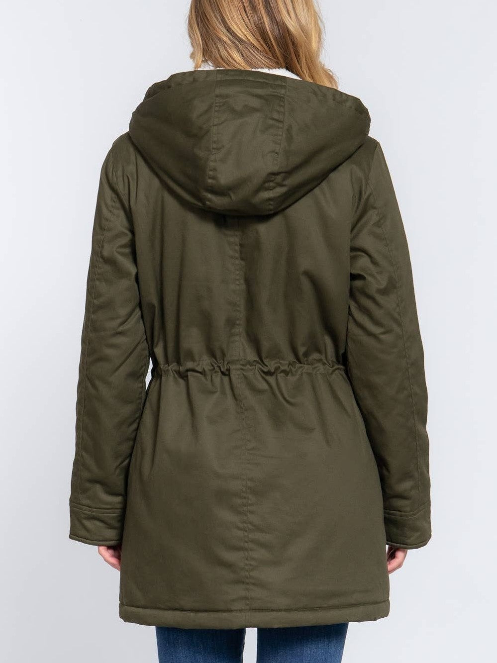 Fleece Lined Fur Hoodie Utility Jacket- two colors