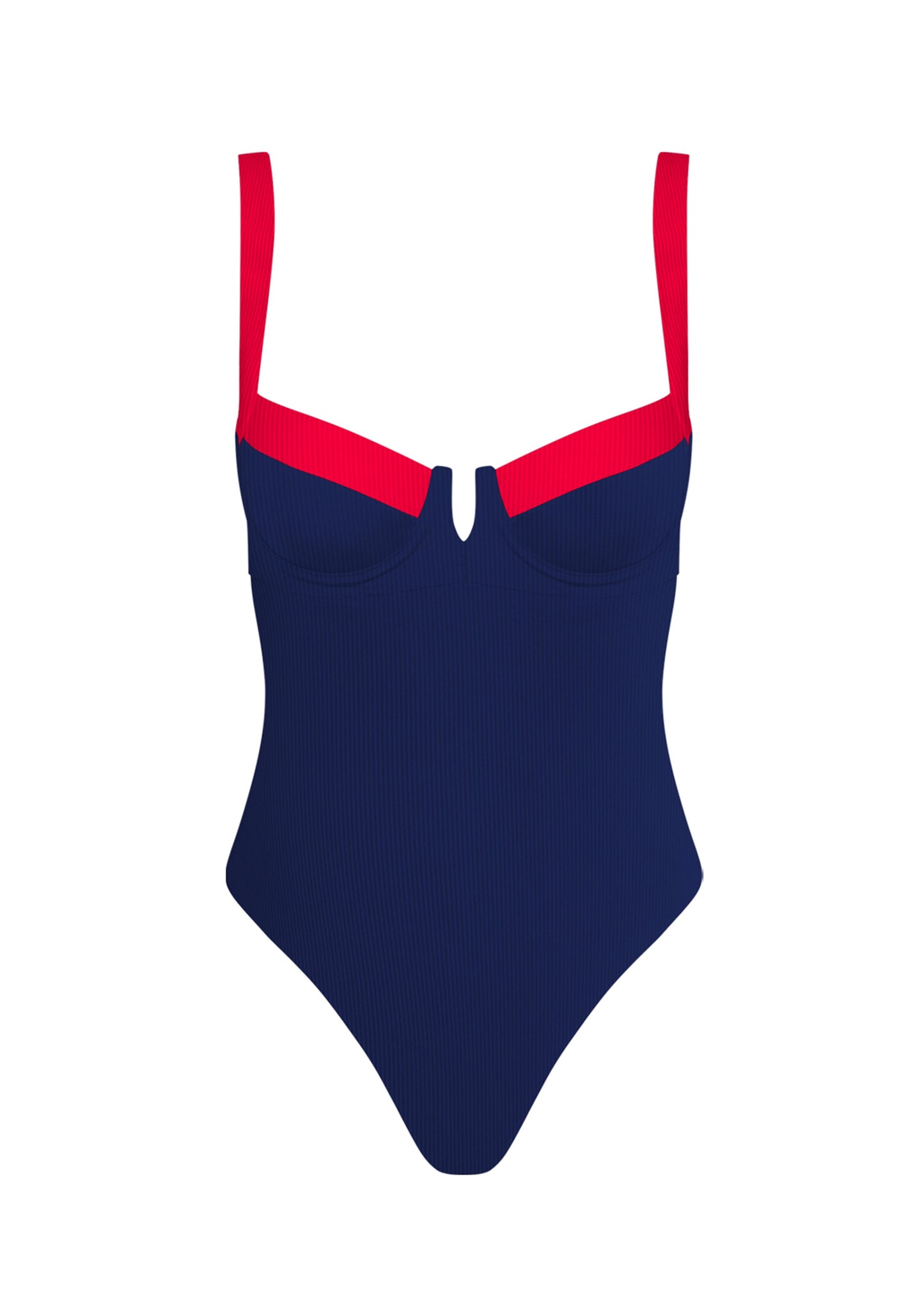 Two-tone v-neck One Piece Swimsuit (4 colors)
