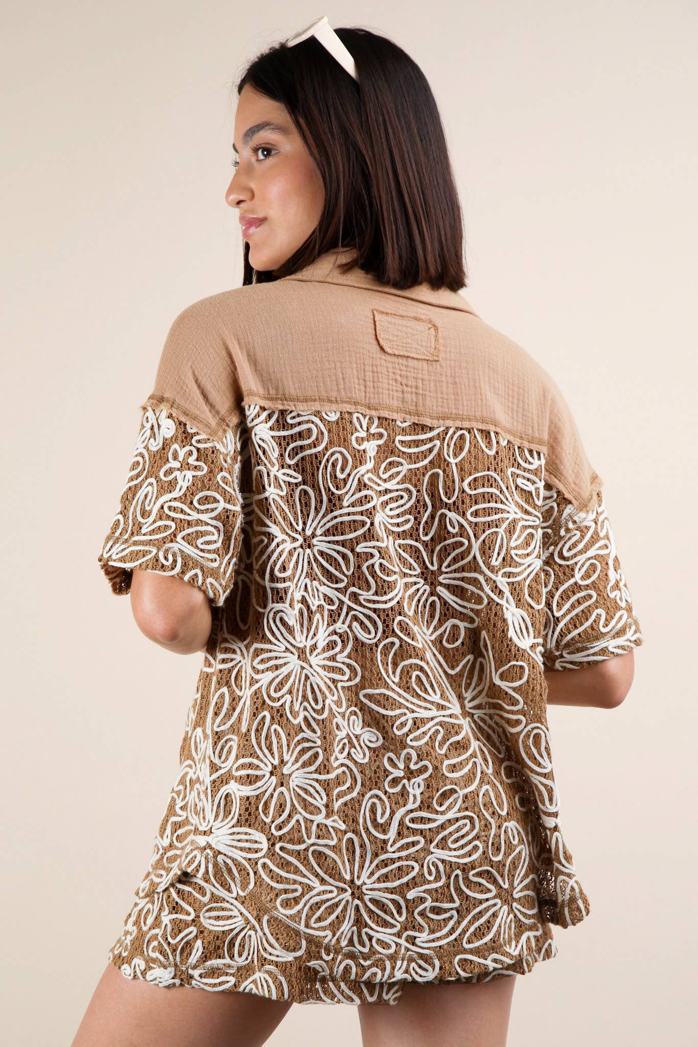 Mocha Printed Casual Shirt Top & Shorts Set