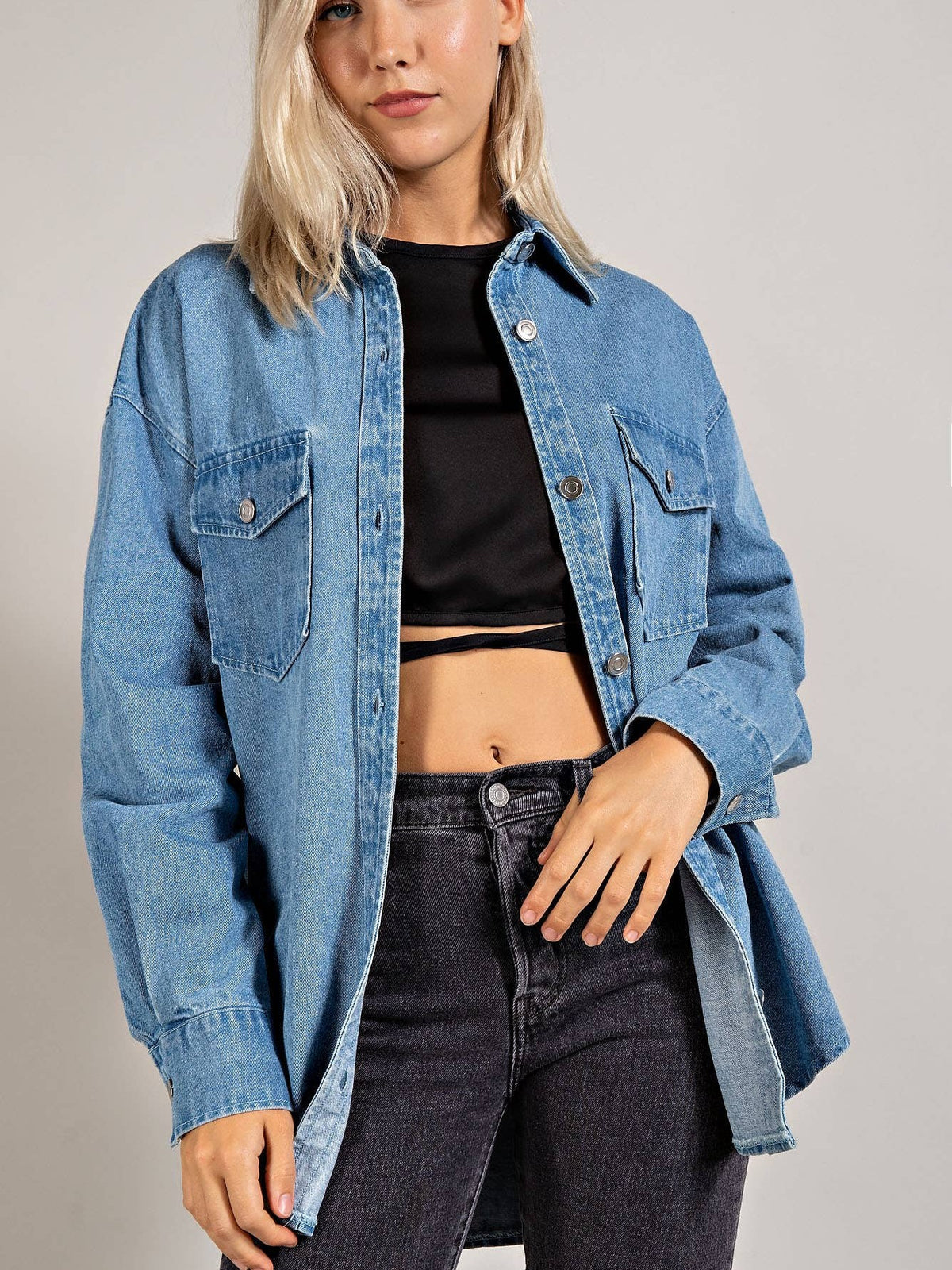 Denim Blue Button Down Shacket