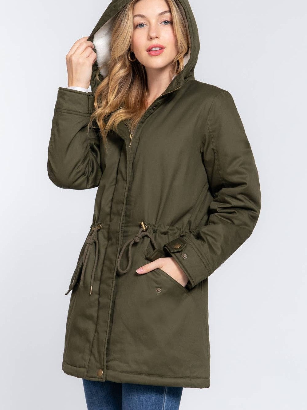 Fleece Lined Fur Hoodie Utility Jacket- two colors