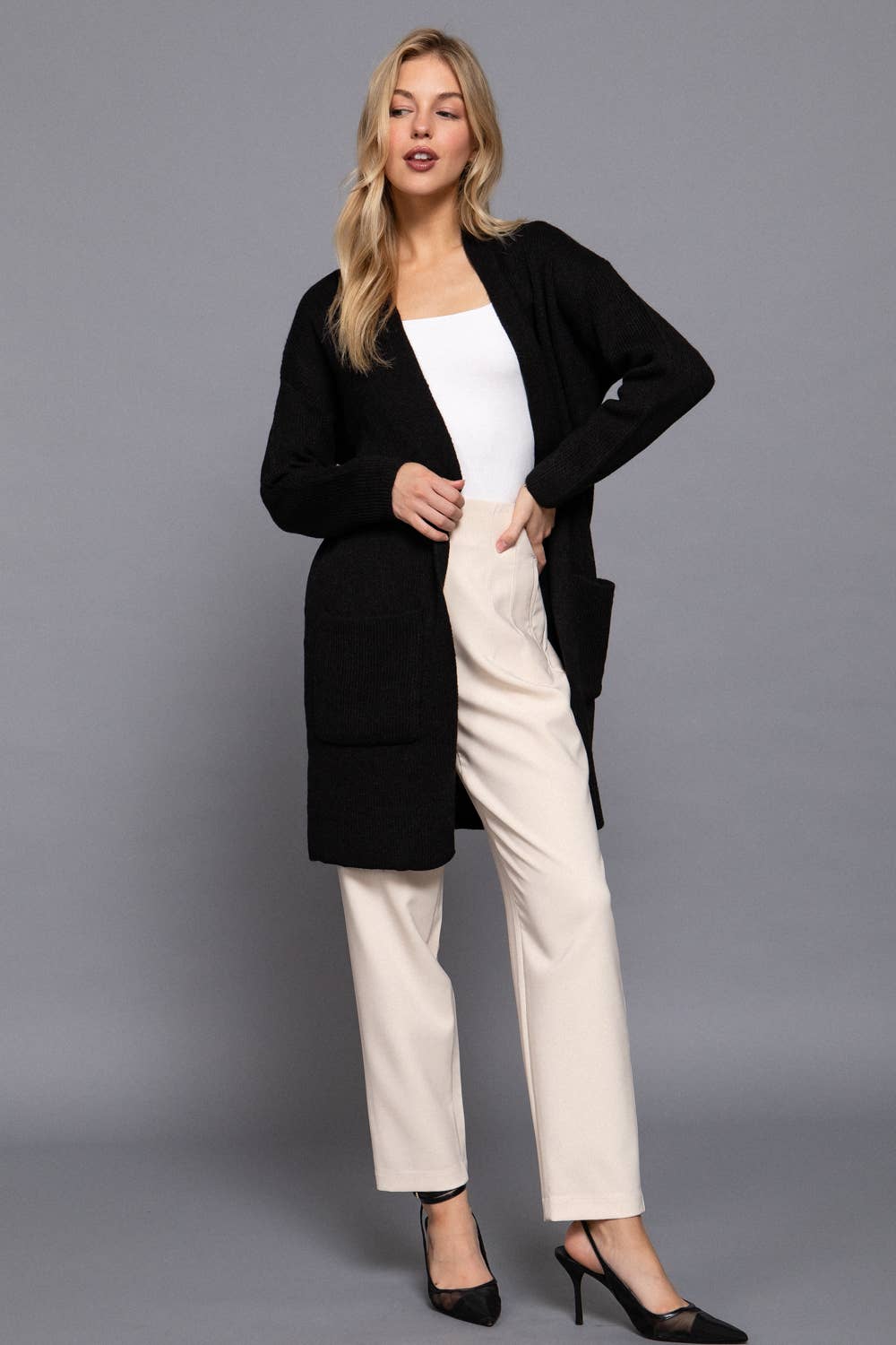 Long Sleeve with Pocket Open Sweater Cardigan(several colors)
