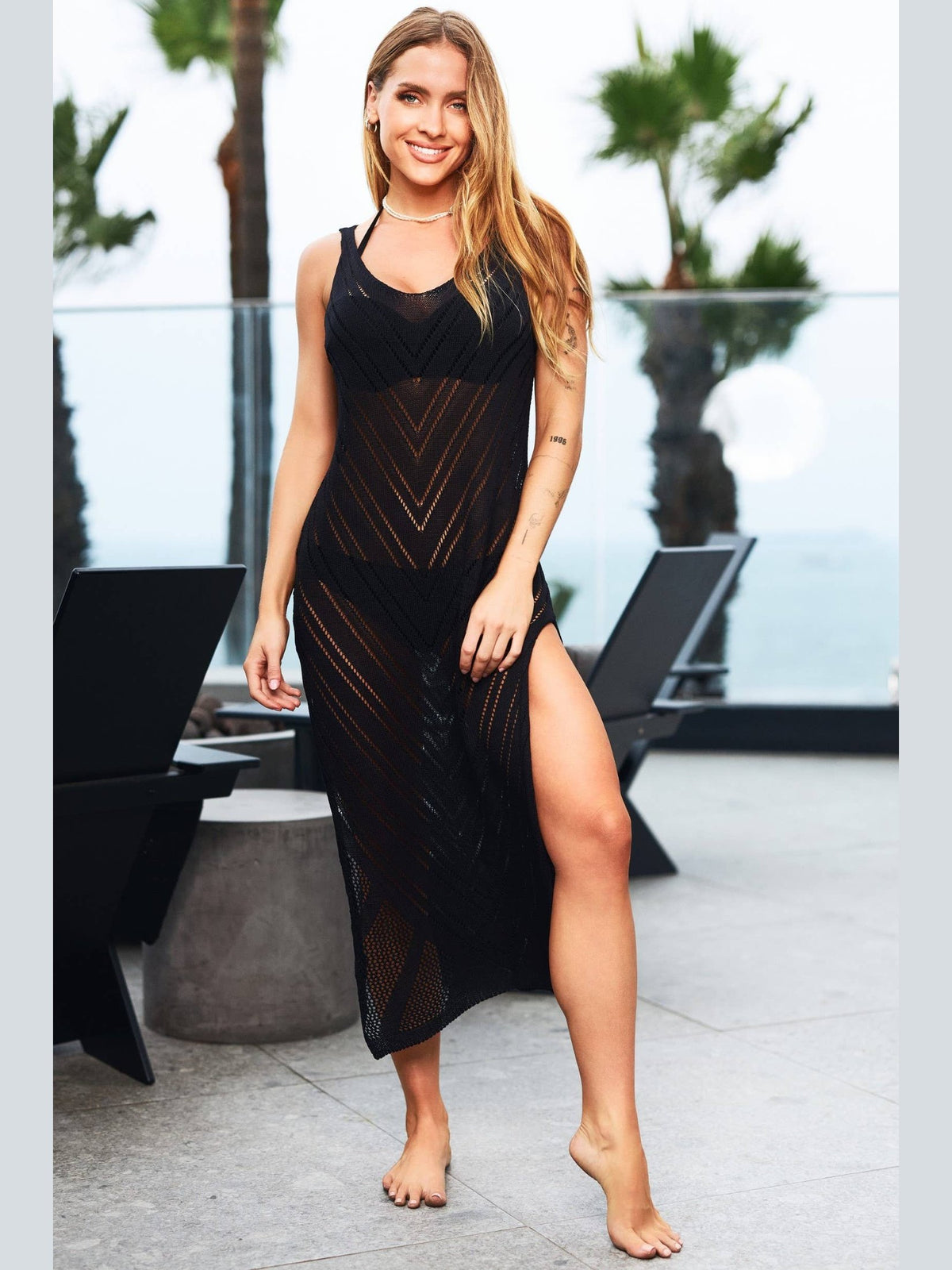 Knit Sleeveless Full Dress Cover Up Black or White