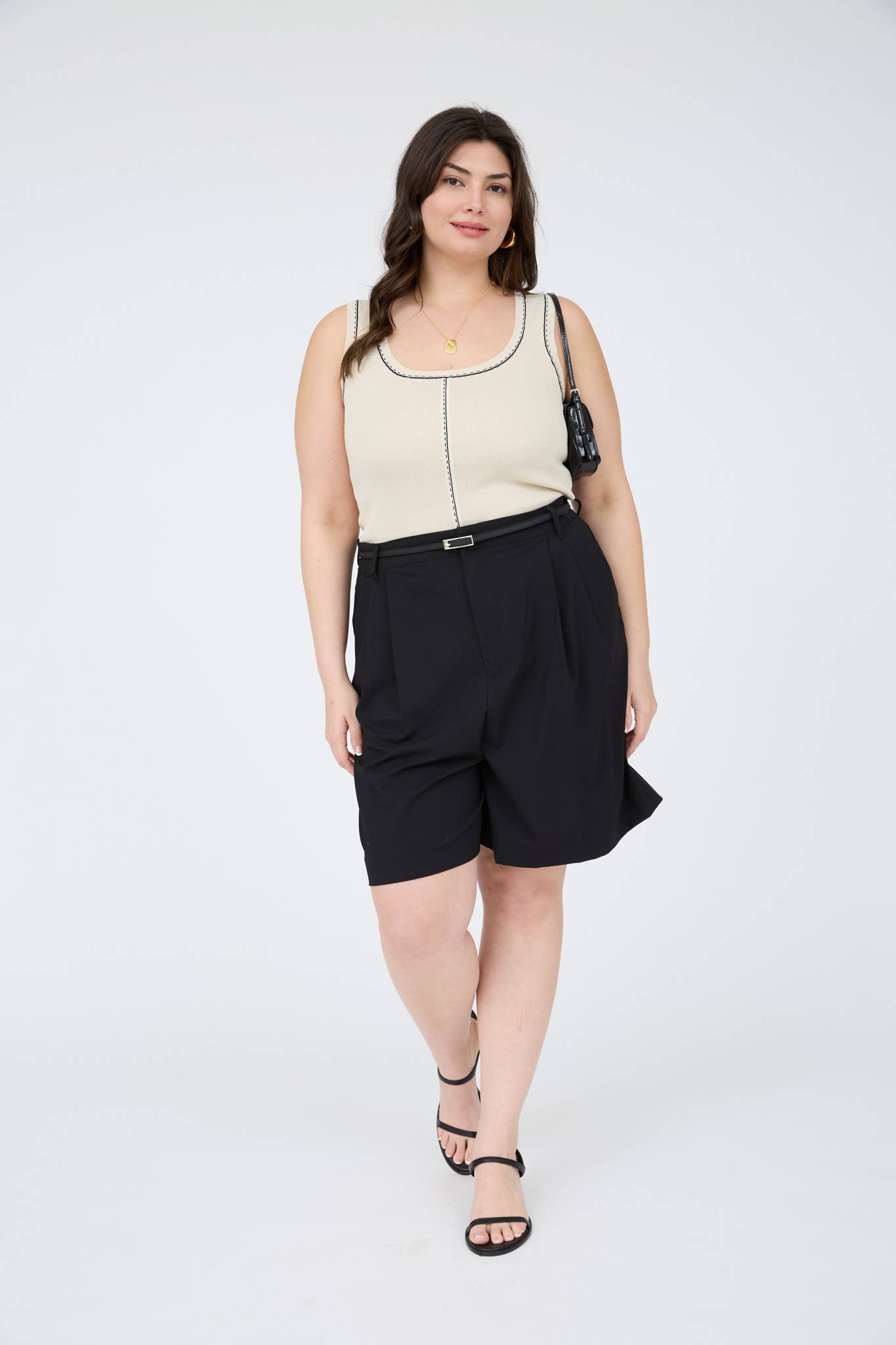 Plus Contrast Line Stitch Detail Sweater Knit Tank(two colors)