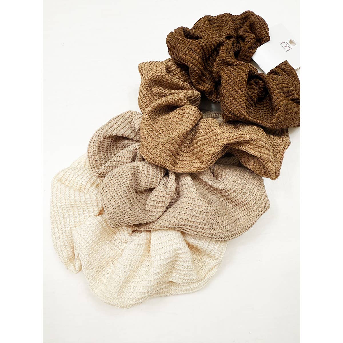 Set of 4 Neutral Tone Waffle Scrunchies