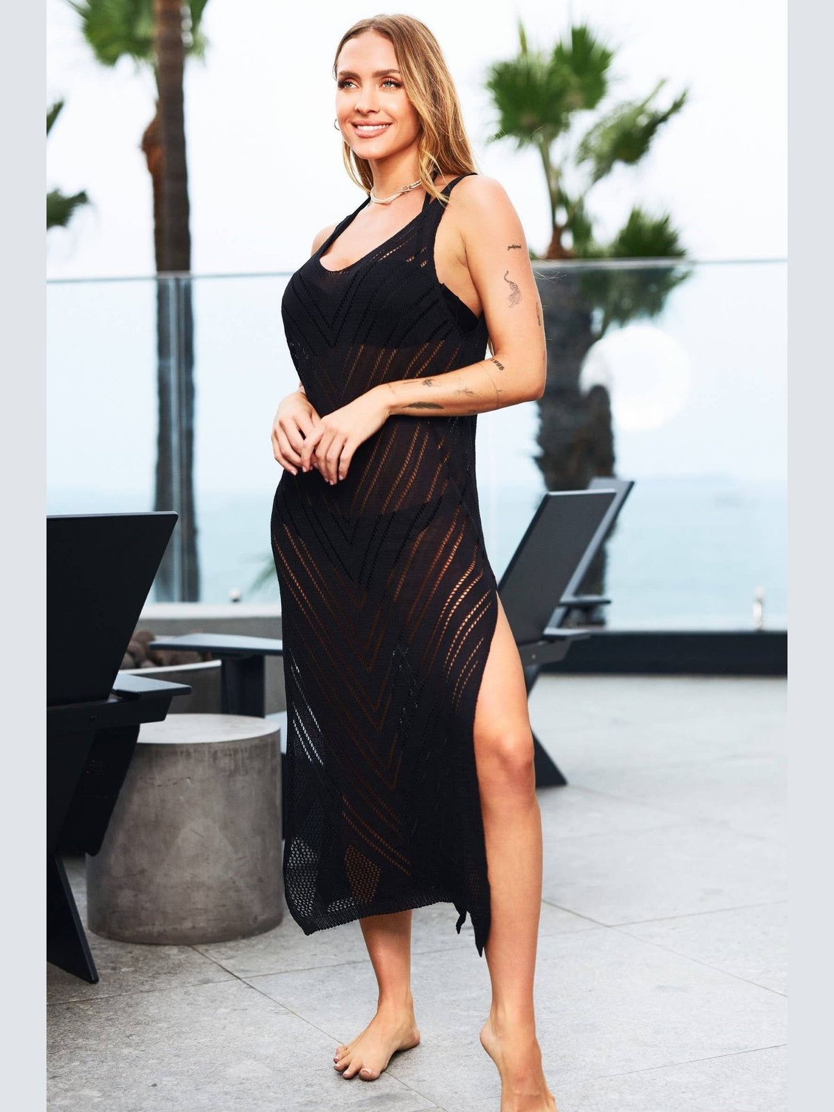 Knit Sleeveless Full Dress Cover Up Black or White