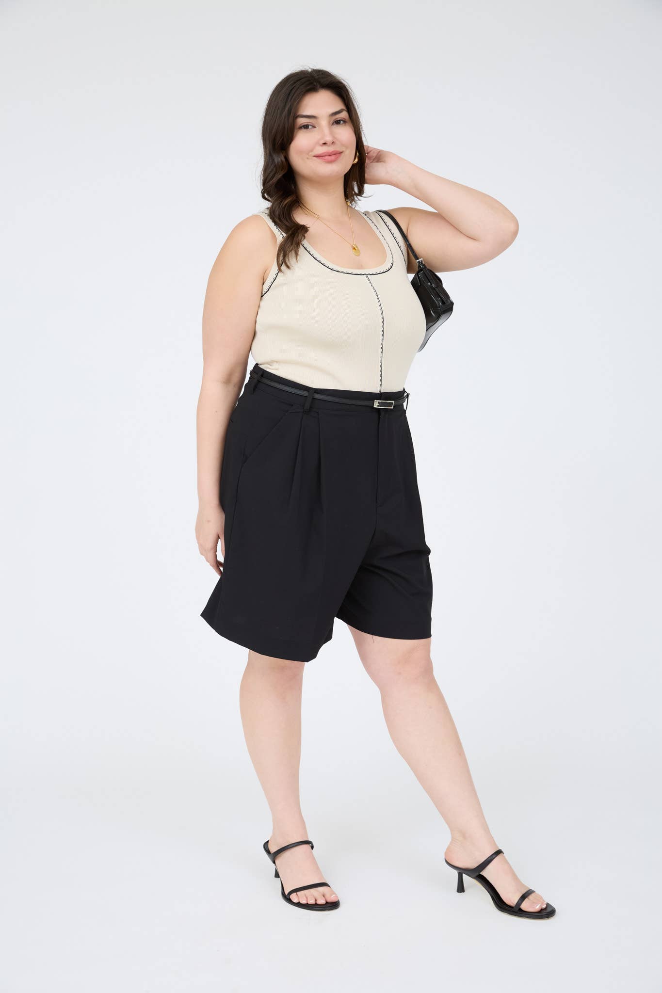 Plus Contrast Line Stitch Detail Sweater Knit Tank(two colors)
