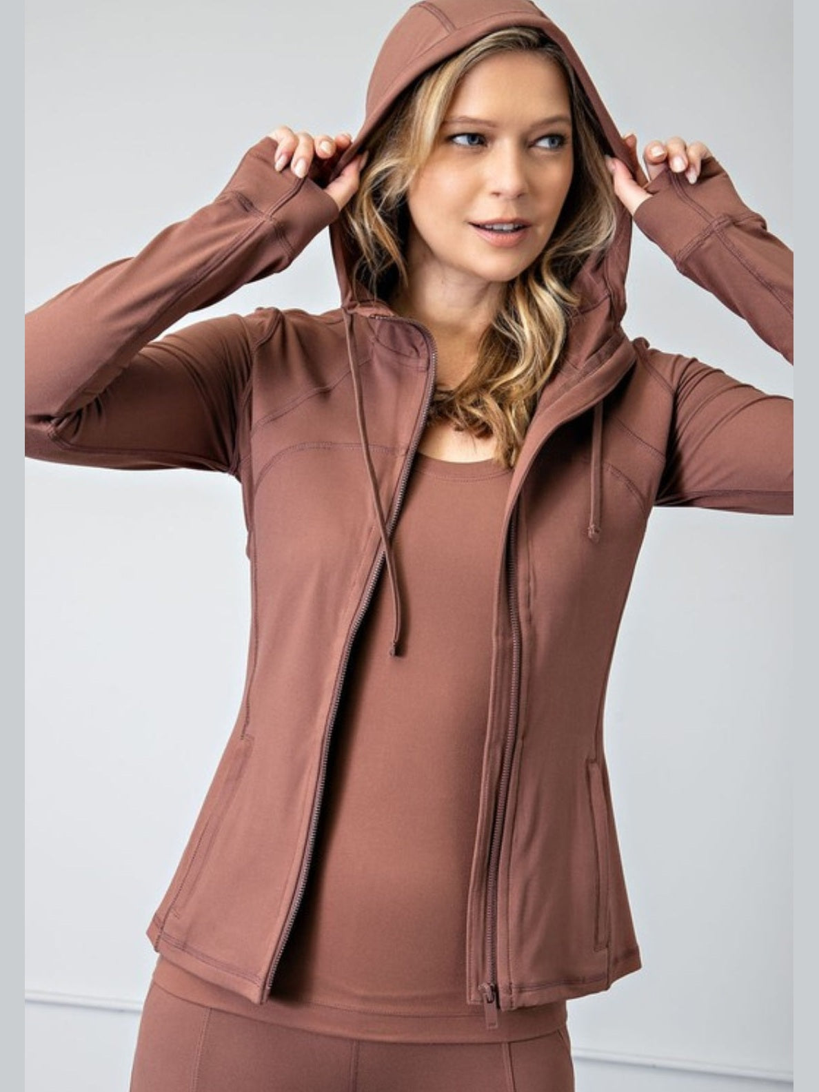 Plus Fitted Activewear Jacket with Hood in Smoky Topaz