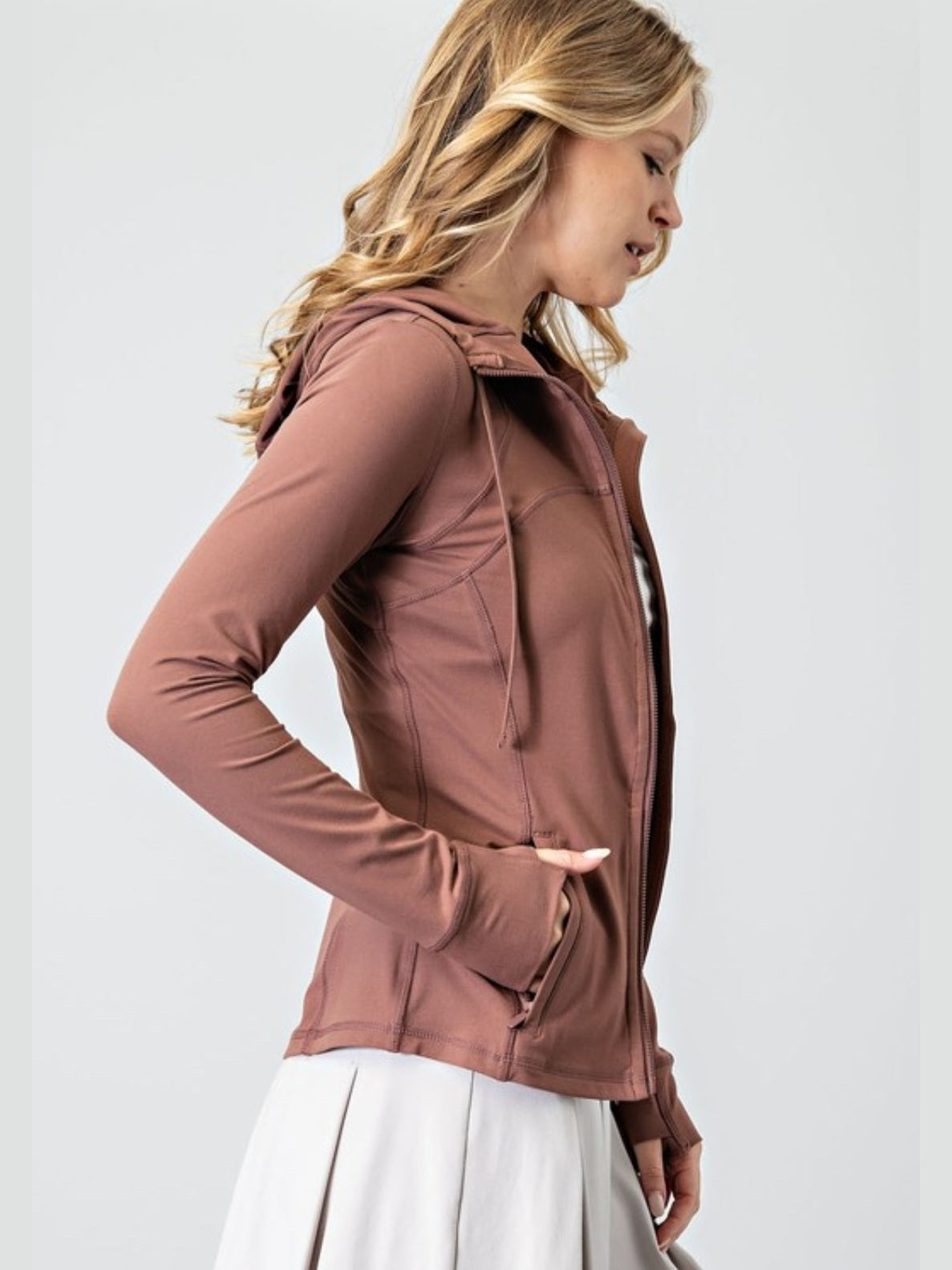 Plus Fitted Activewear Jacket with Hood in Smoky Topaz