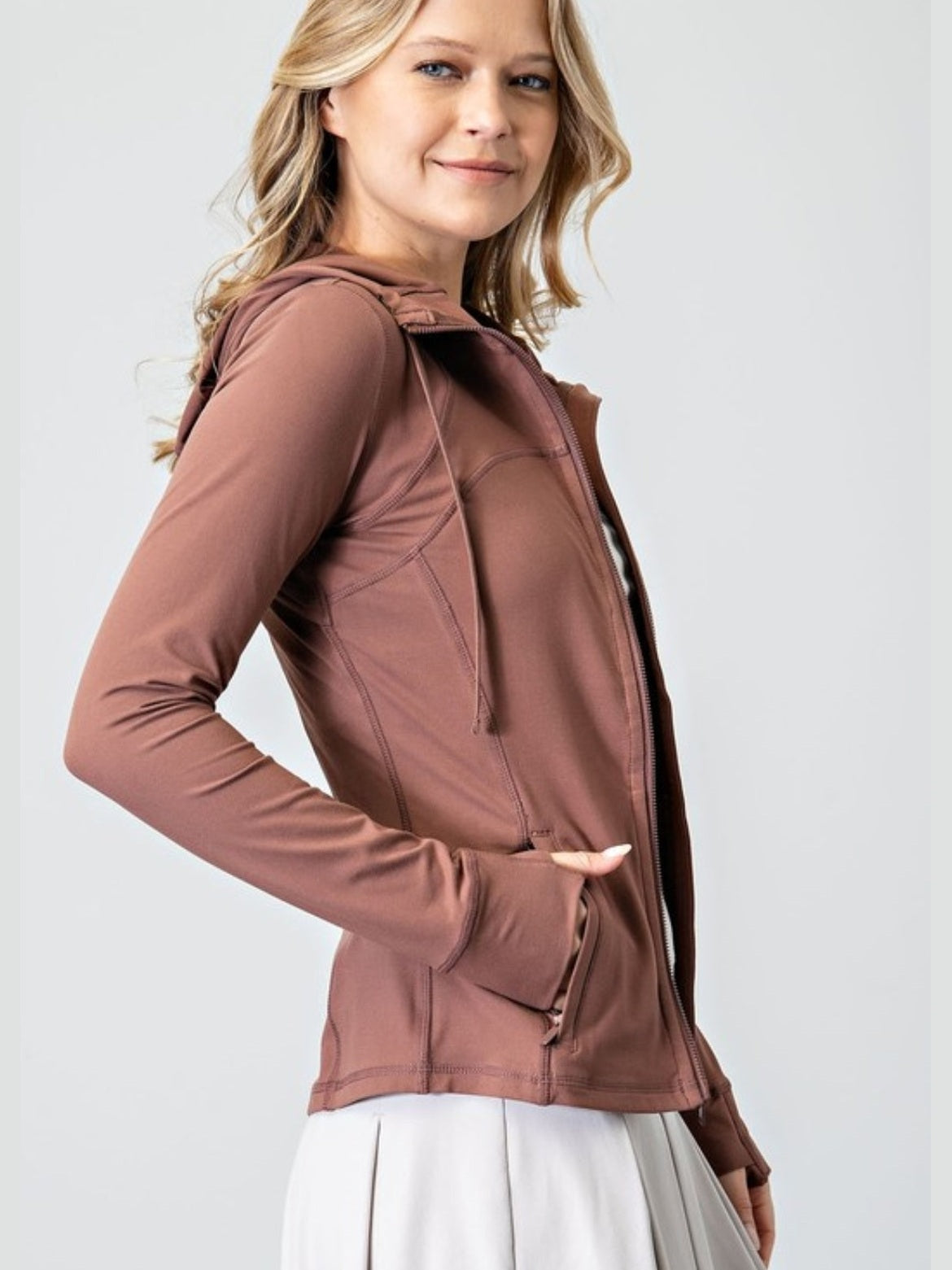 Plus Fitted Activewear Jacket with Hood in Smoky Topaz