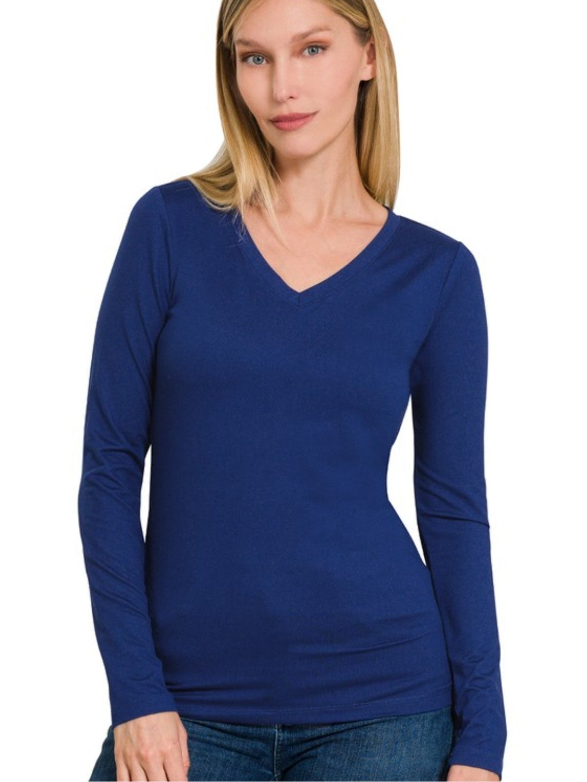 Brushed Microfiber long sleeve vneck top(multiple colors)