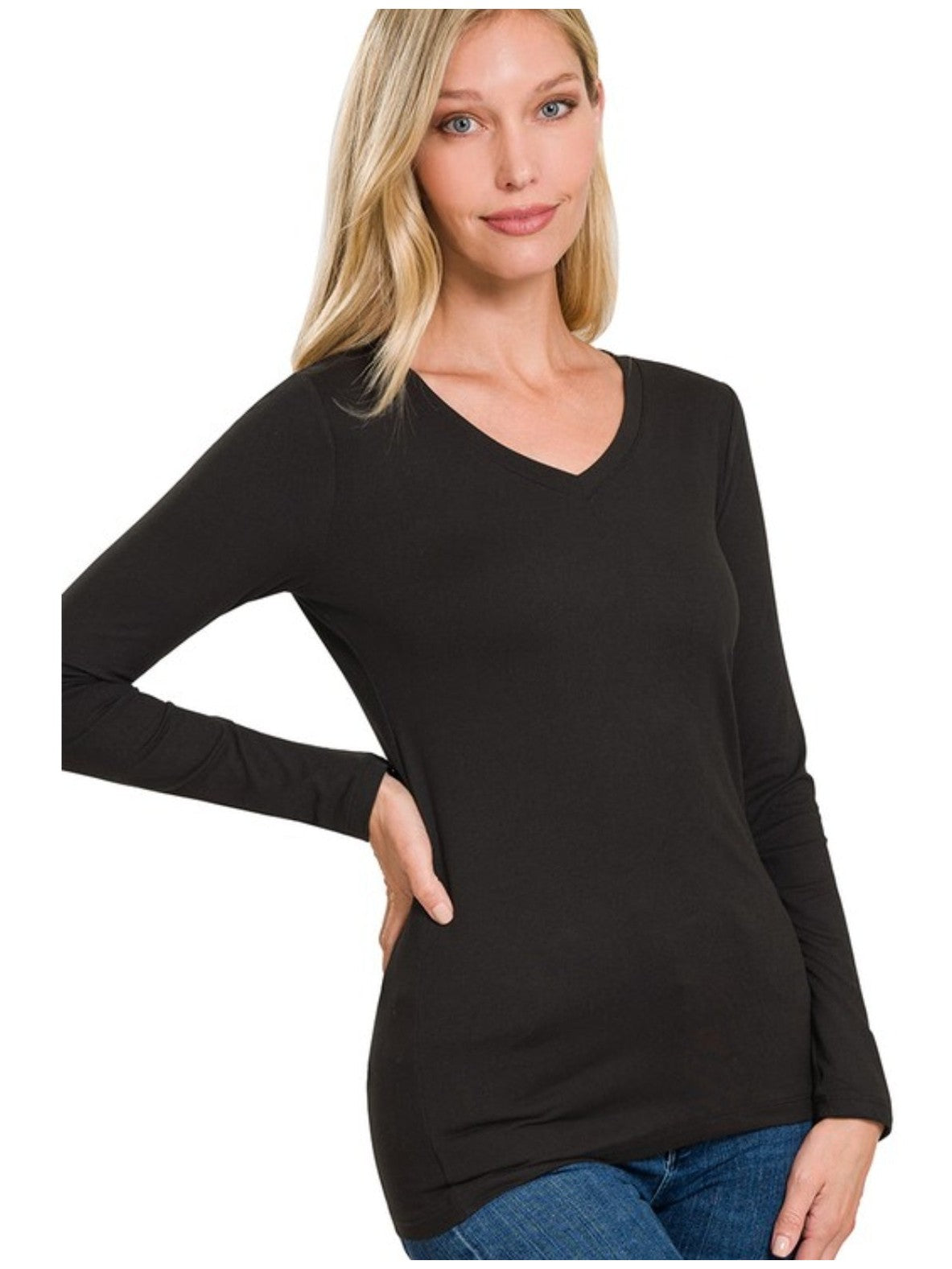 Brushed Microfiber long sleeve vneck top(multiple colors)