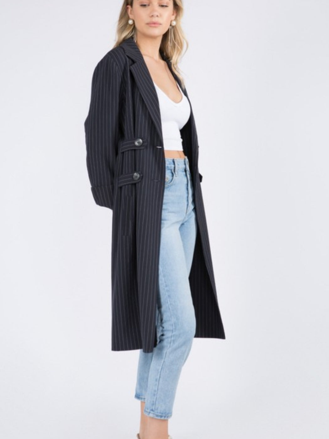 Pinstripe Long Sleeve Trench Coat