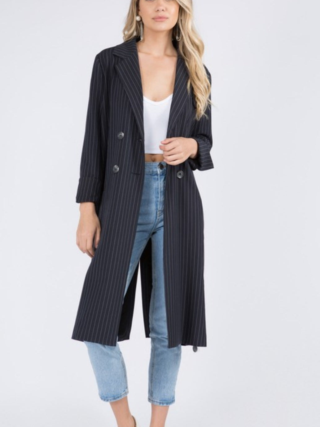Pinstripe Long Sleeve Trench Coat