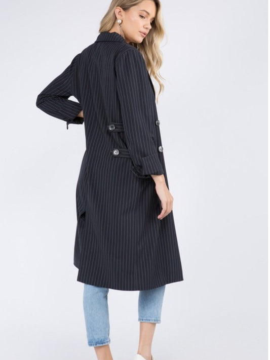 Pinstripe Long Sleeve Trench Coat