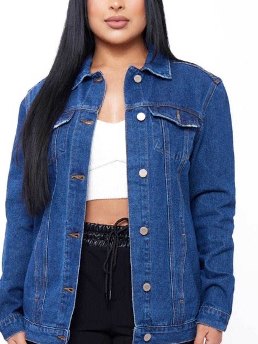 Chaqueta vaquera boyfriend fit azul oscuro con bolsillos