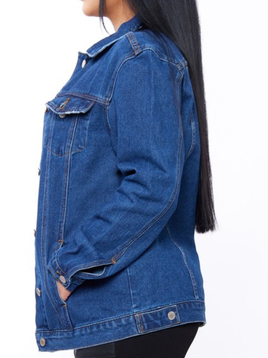 Chaqueta vaquera boyfriend fit azul oscuro con bolsillos