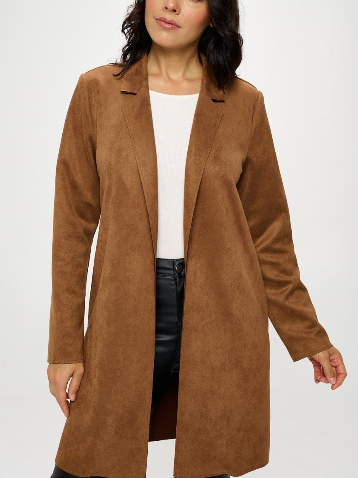 Manteau cardigan en daim extensible (faux)