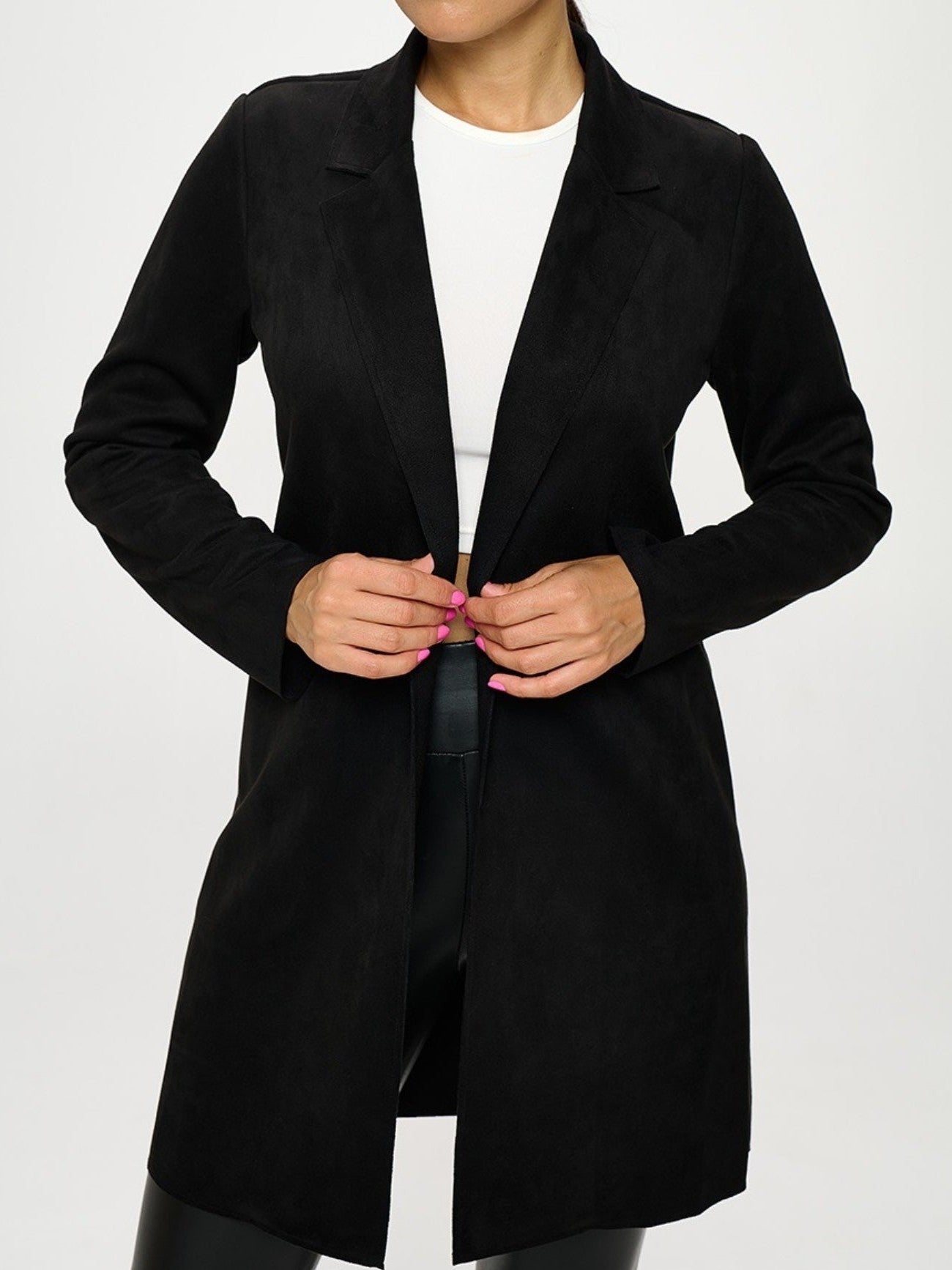 Black Suede(Faux) Cardigan Coat