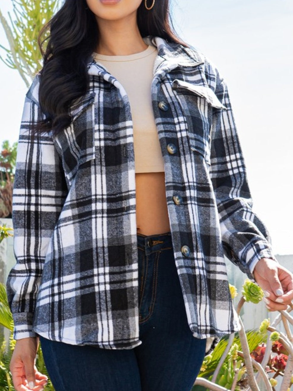 Black Womens Plaid Shacket