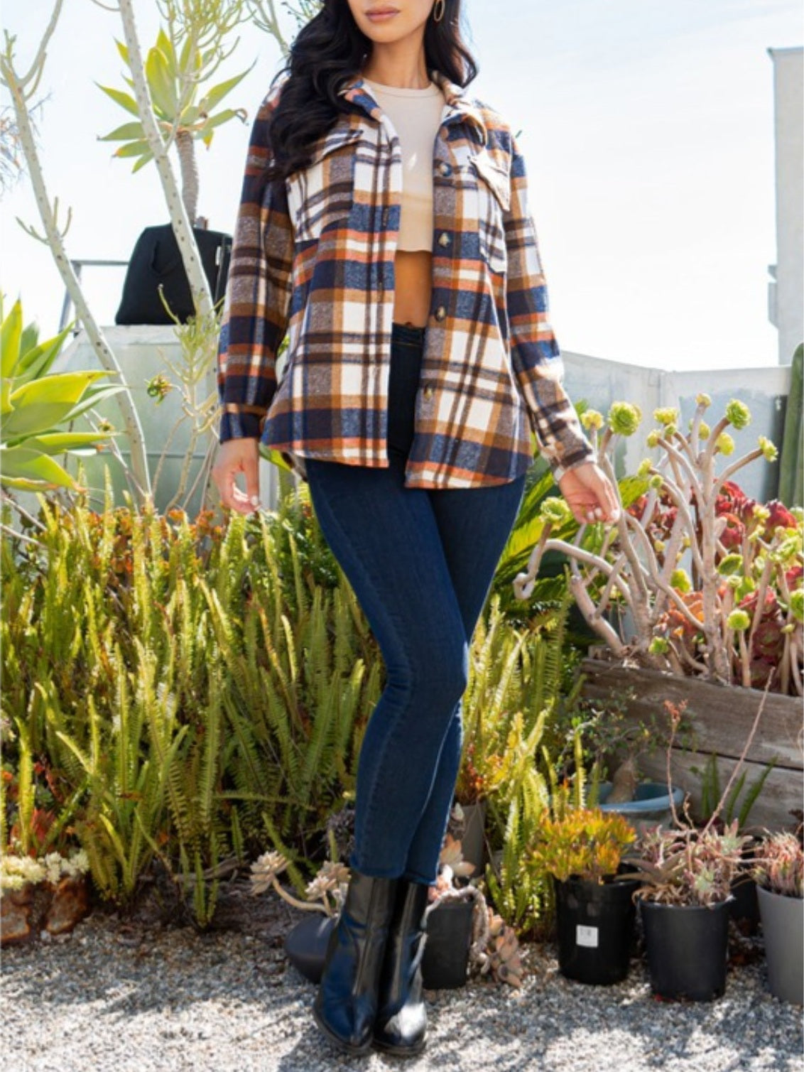 Chaqueta estilo chaqueta a cuadros para mujer