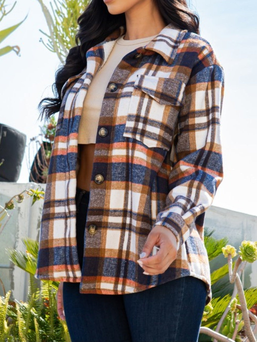 Chaqueta estilo chaqueta a cuadros para mujer