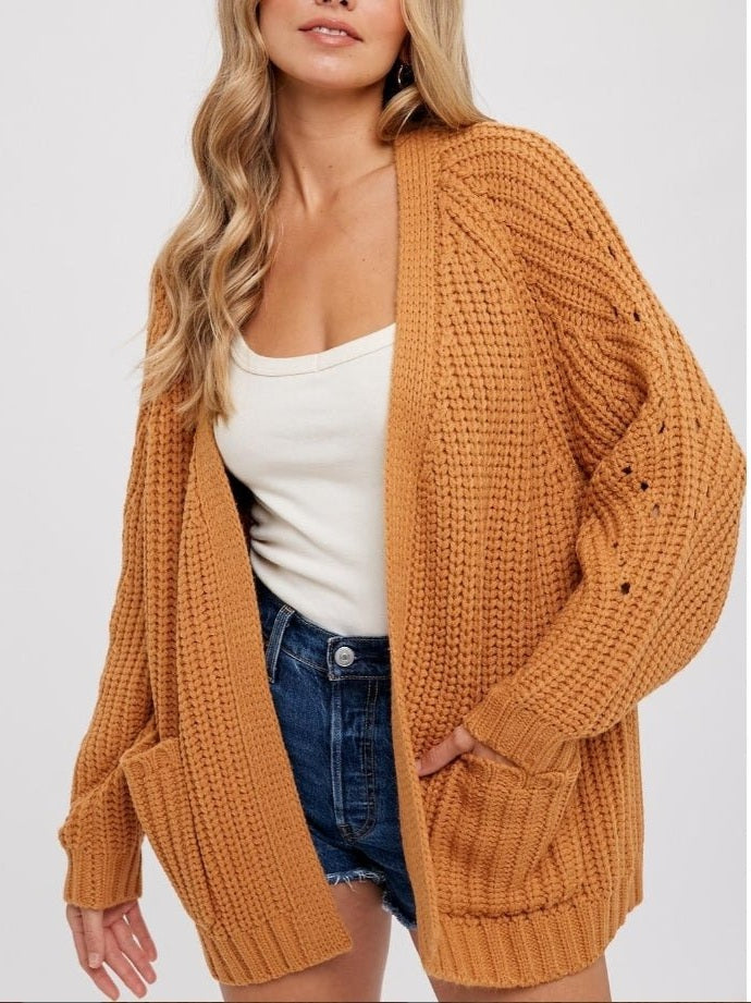 CHUNKY POINTELLE OPEN FRONT CARDIGAN