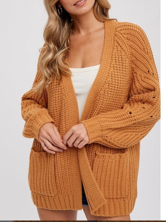 CHUNKY POINTELLE OPEN FRONT CARDIGAN