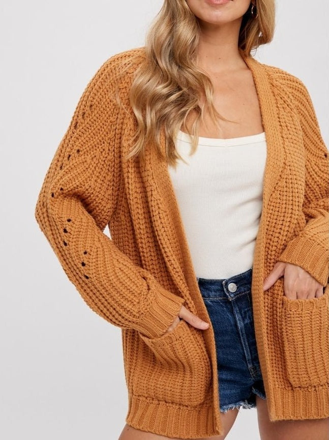 CHUNKY POINTELLE OPEN FRONT CARDIGAN