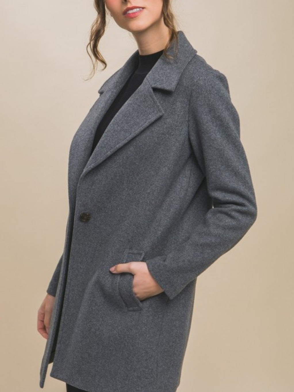 Gray Notched Lapel Long Sleeve Coat