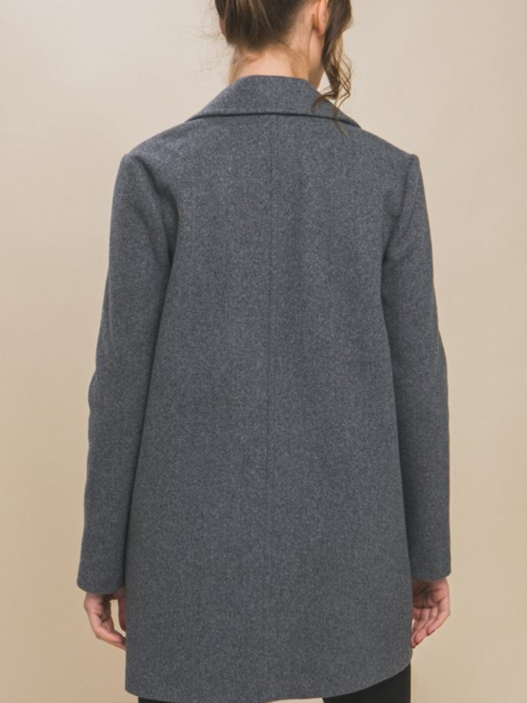 Gray Notched Lapel Long Sleeve Coat