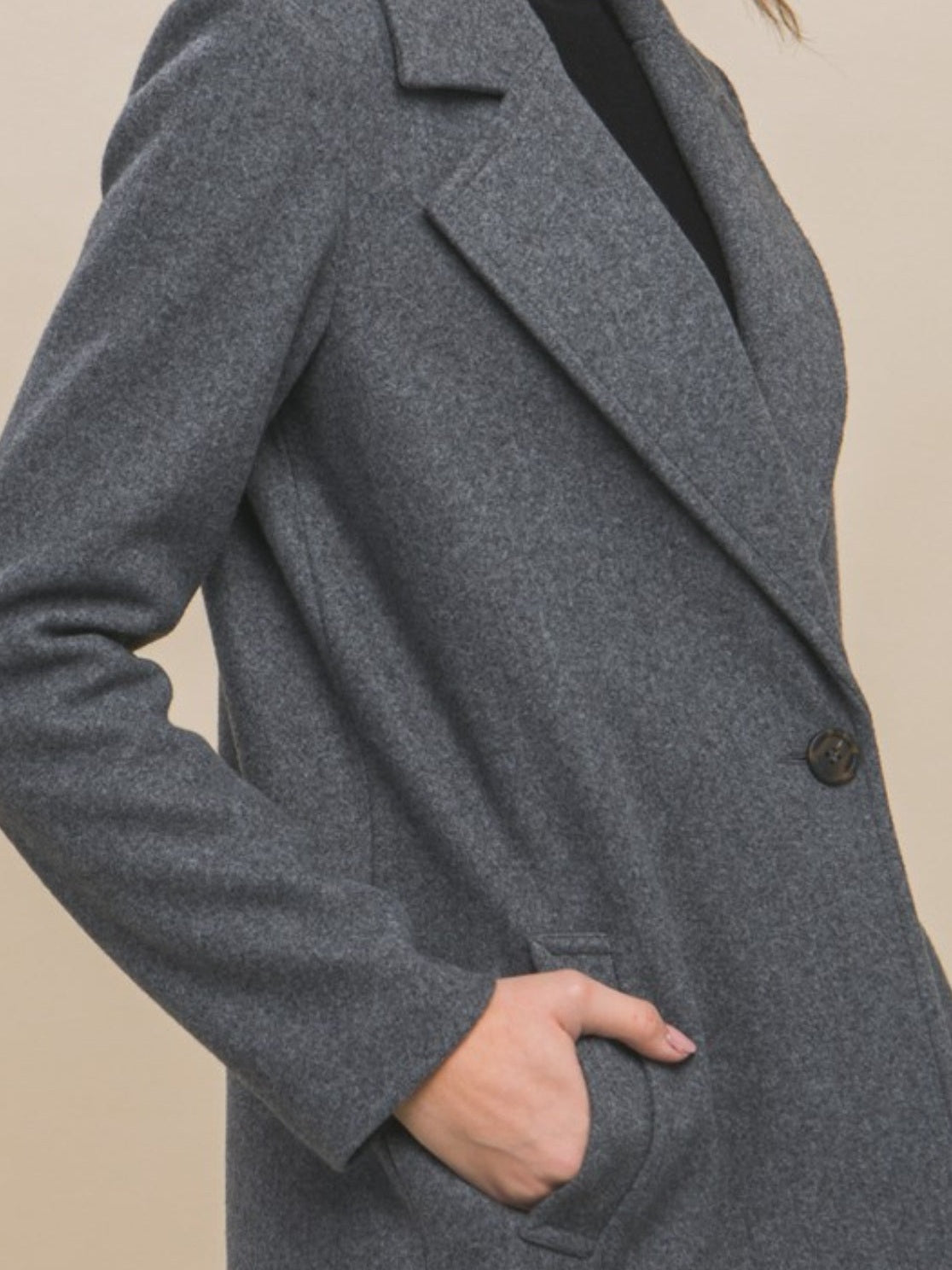 Gray Notched Lapel Long Sleeve Coat