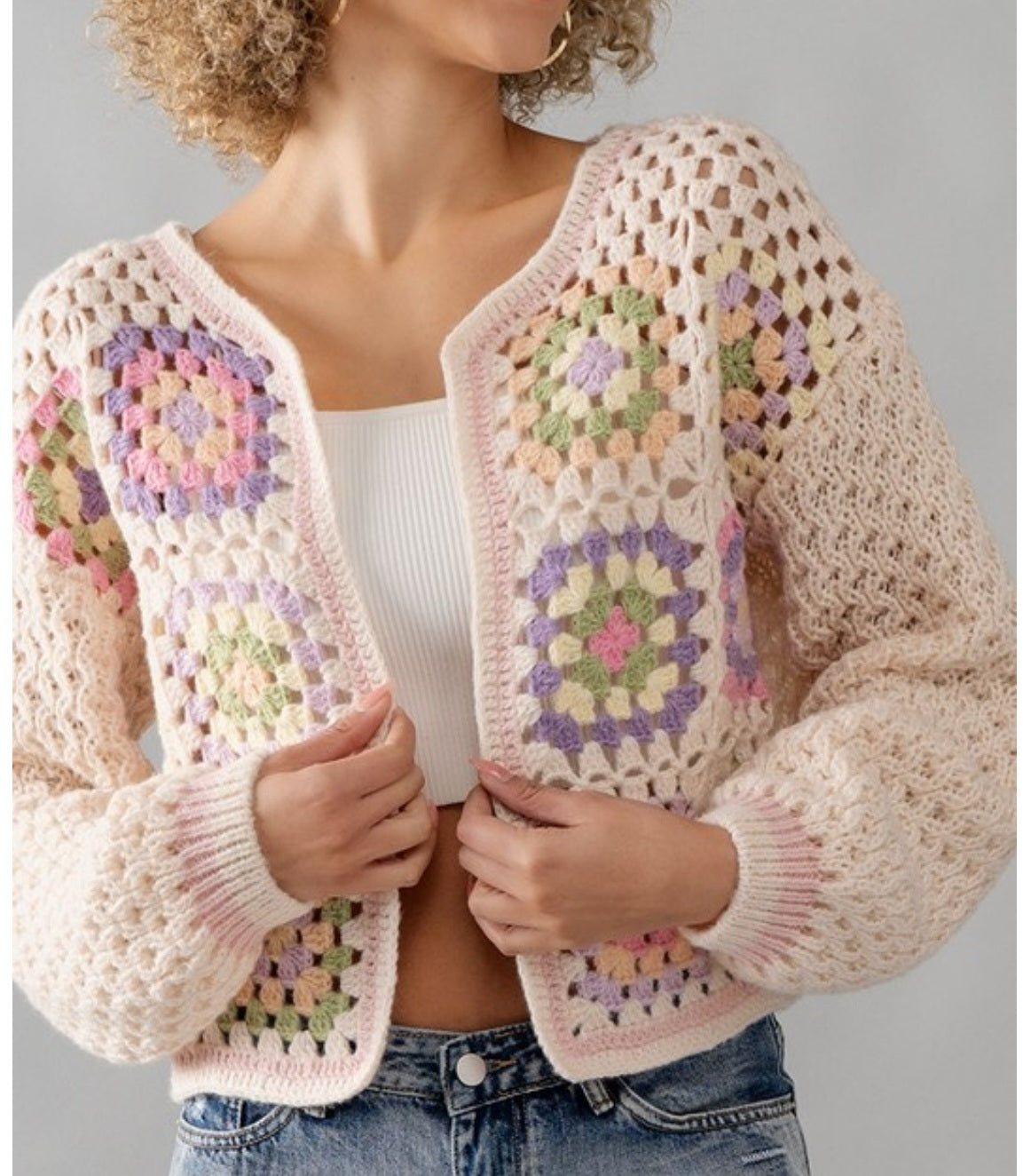 FLORAL PATTERN CROCHET CARDIGAN