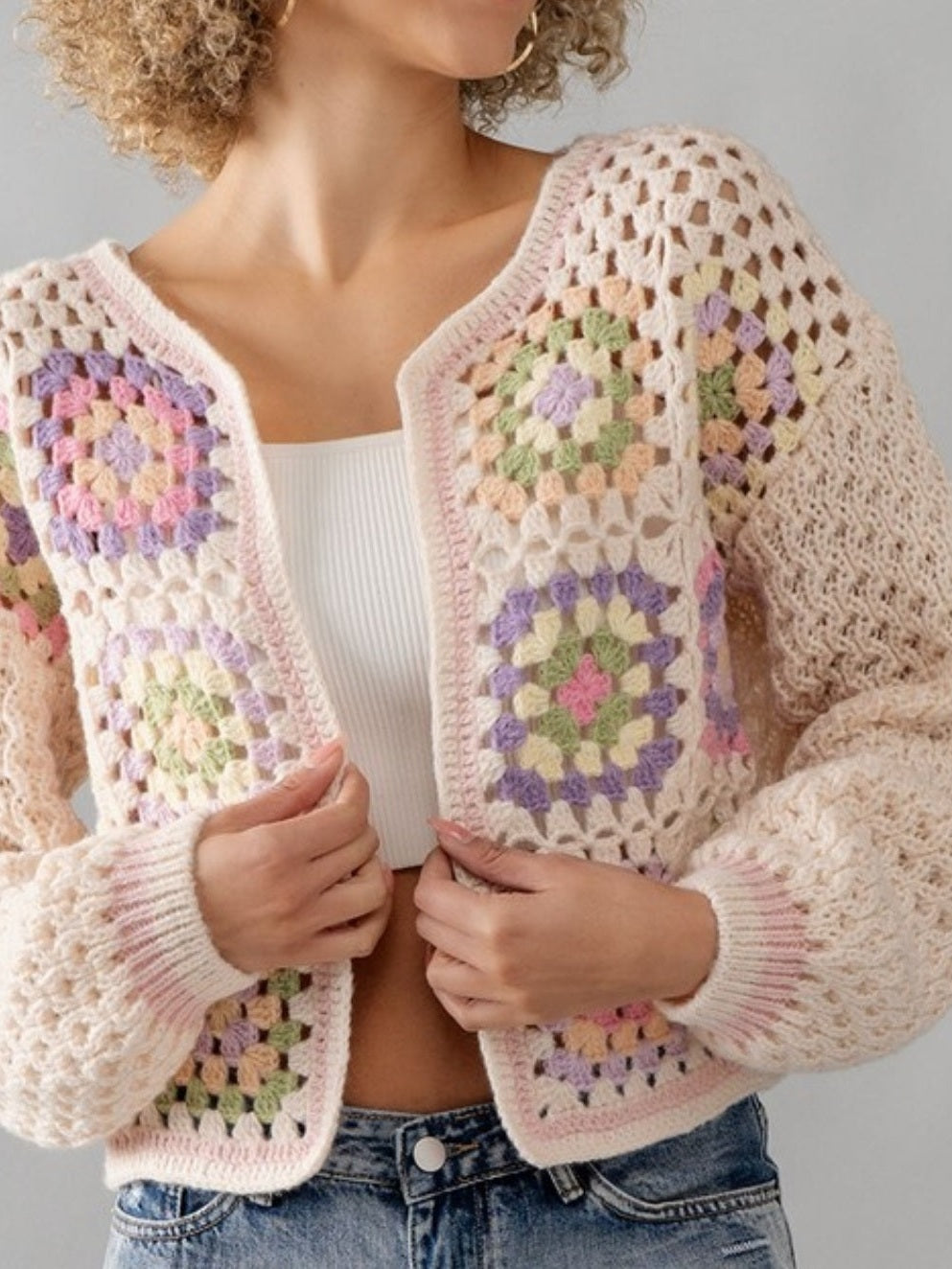 FLORAL PATTERN CROCHET CARDIGAN