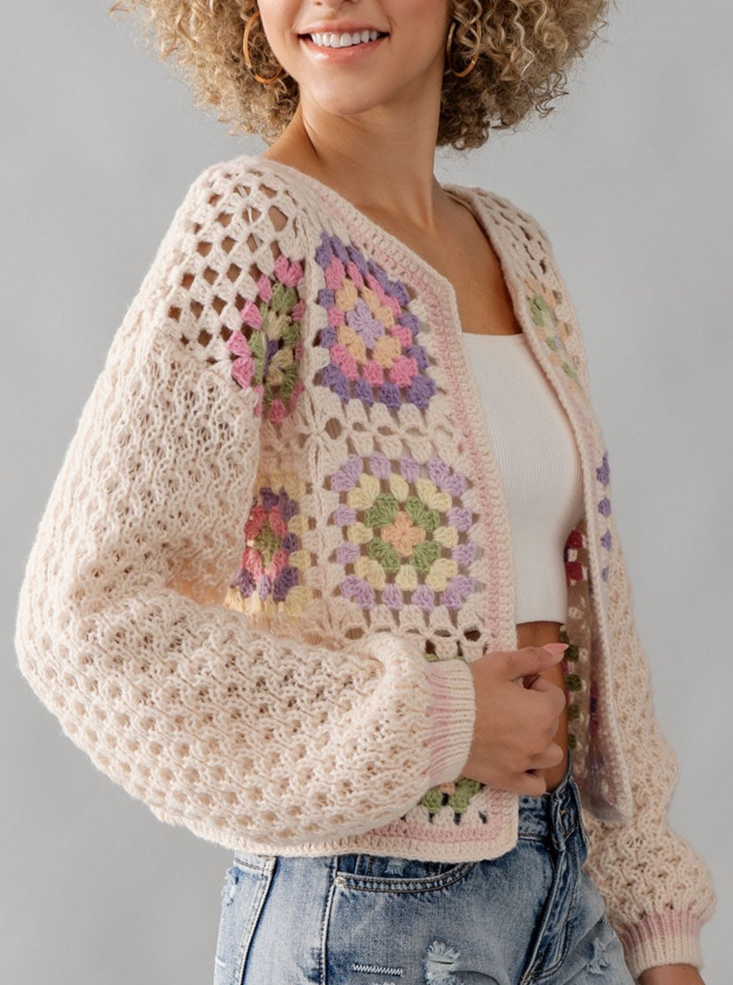 FLORAL PATTERN CROCHET CARDIGAN