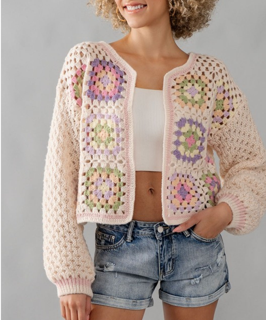 FLORAL PATTERN CROCHET CARDIGAN