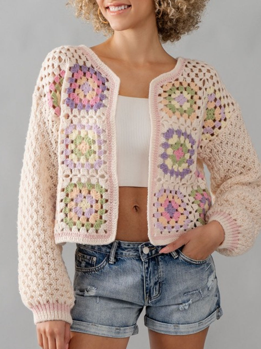 FLORAL PATTERN CROCHET CARDIGAN