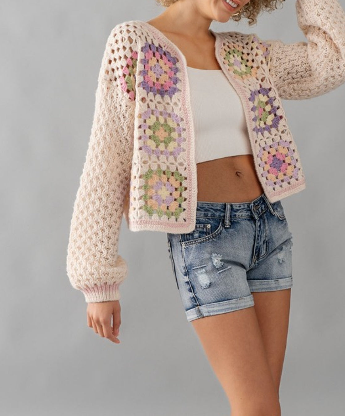 FLORAL PATTERN CROCHET CARDIGAN
