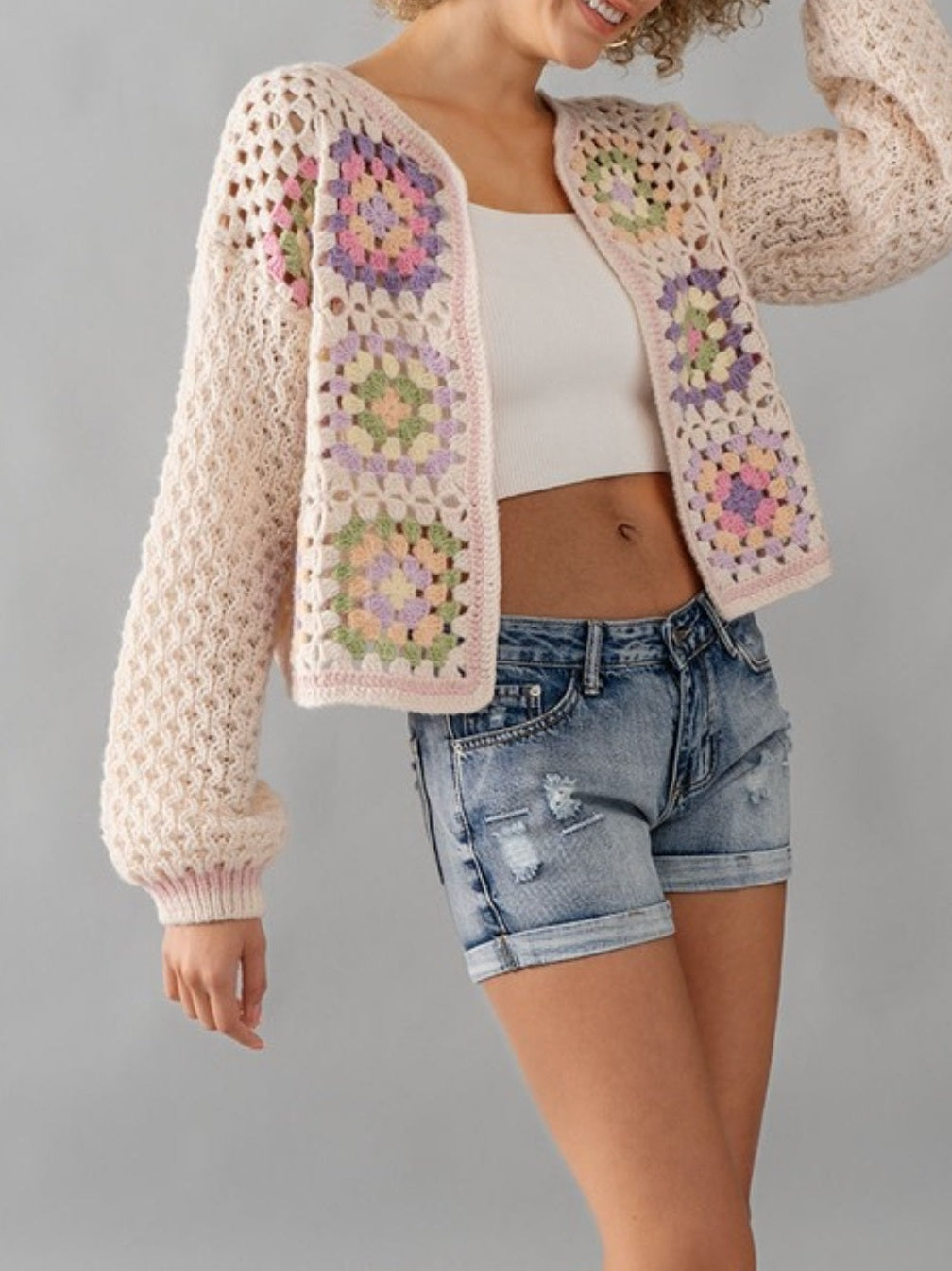 FLORAL PATTERN CROCHET CARDIGAN