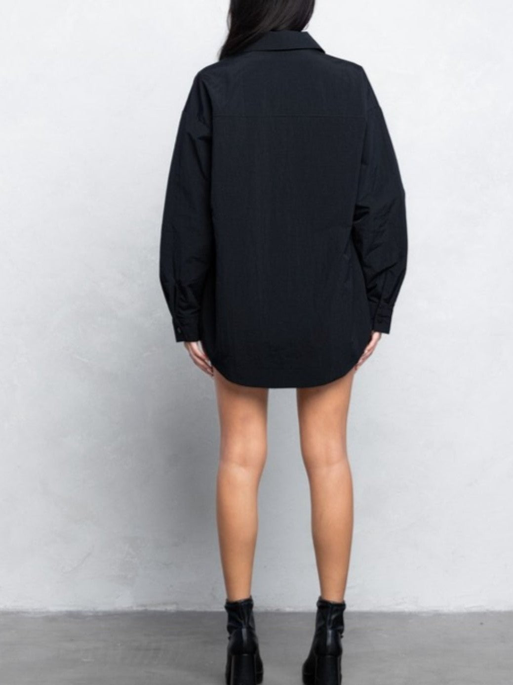 Black thin padded button down oversized shacket
