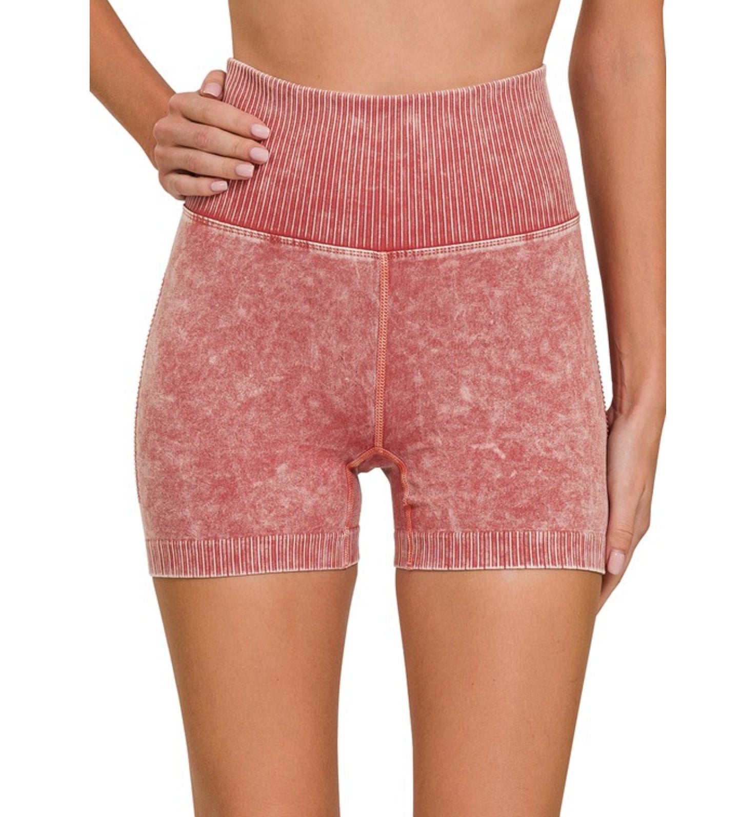 Washed Seamless High Waisted Shorts in rust