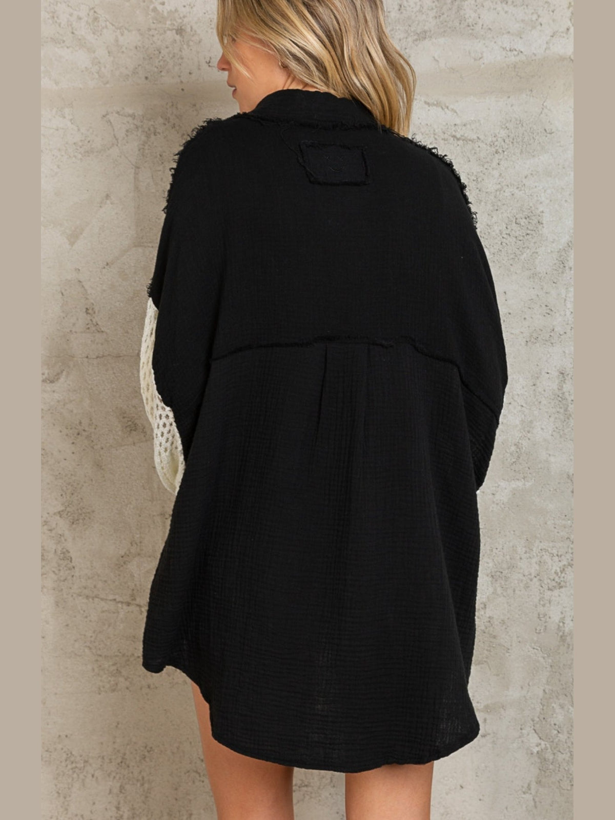 Guaze Button Down Shirt with Sweater sleeves in black