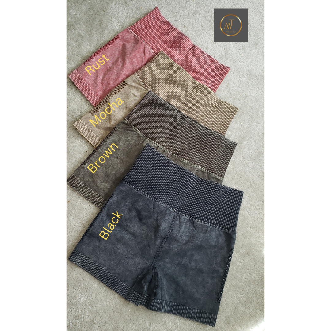 Washed Seamless High Waisted Shorts in ash black