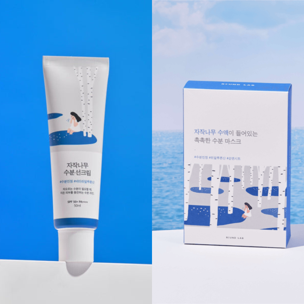 Round Lab Birch Moisturizing Sunscreen SPF 50+, PA++++ and Birch Moisturizing Sheet Mask duo