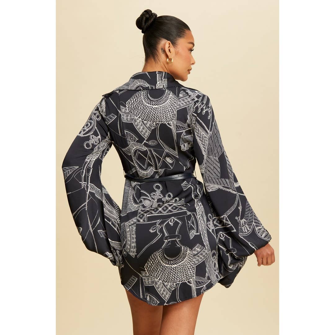 Chain Puff sleeve drees with belt