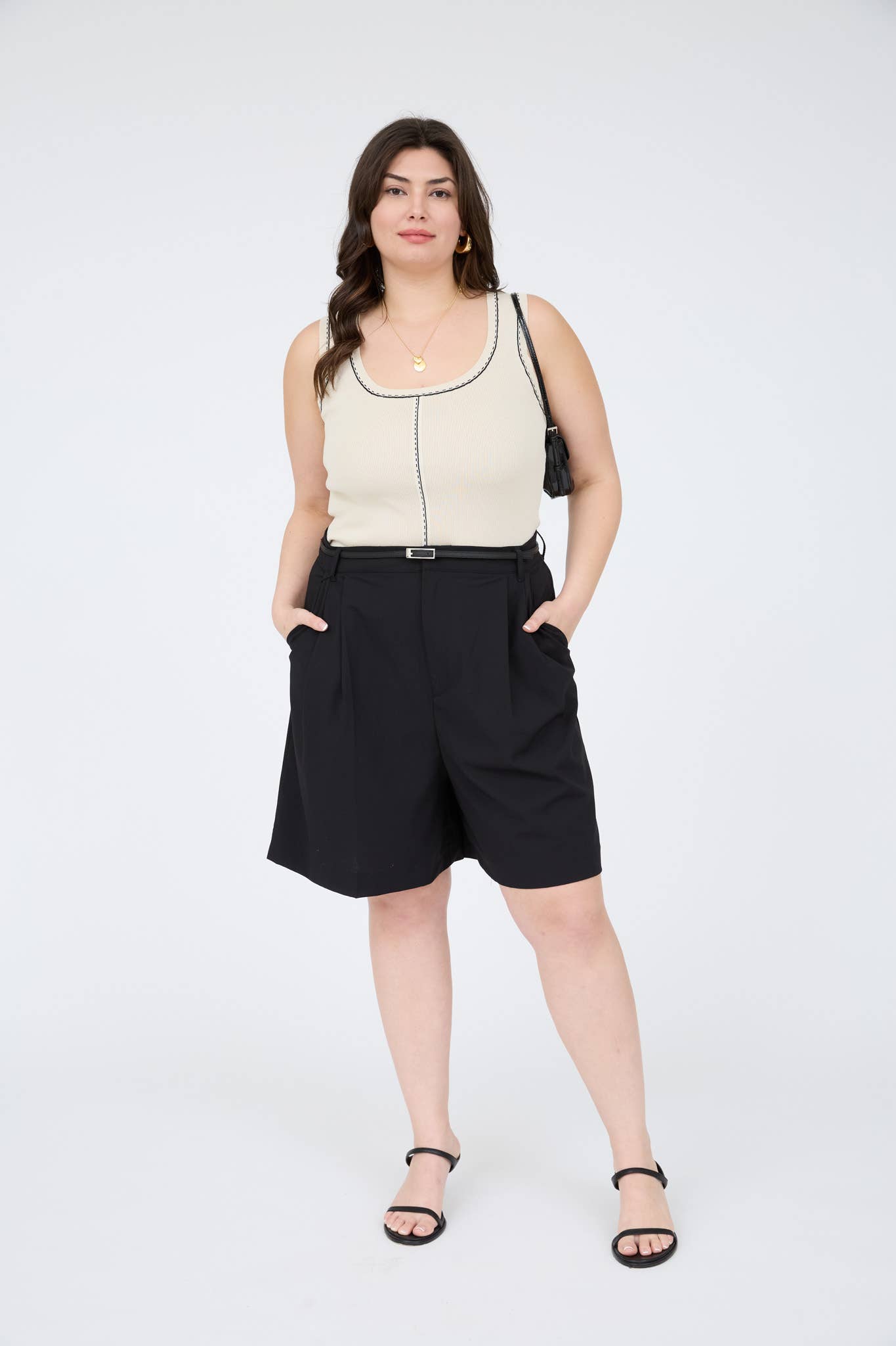 Plus Contrast Line Stitch Detail Sweater Knit Tank(two colors)