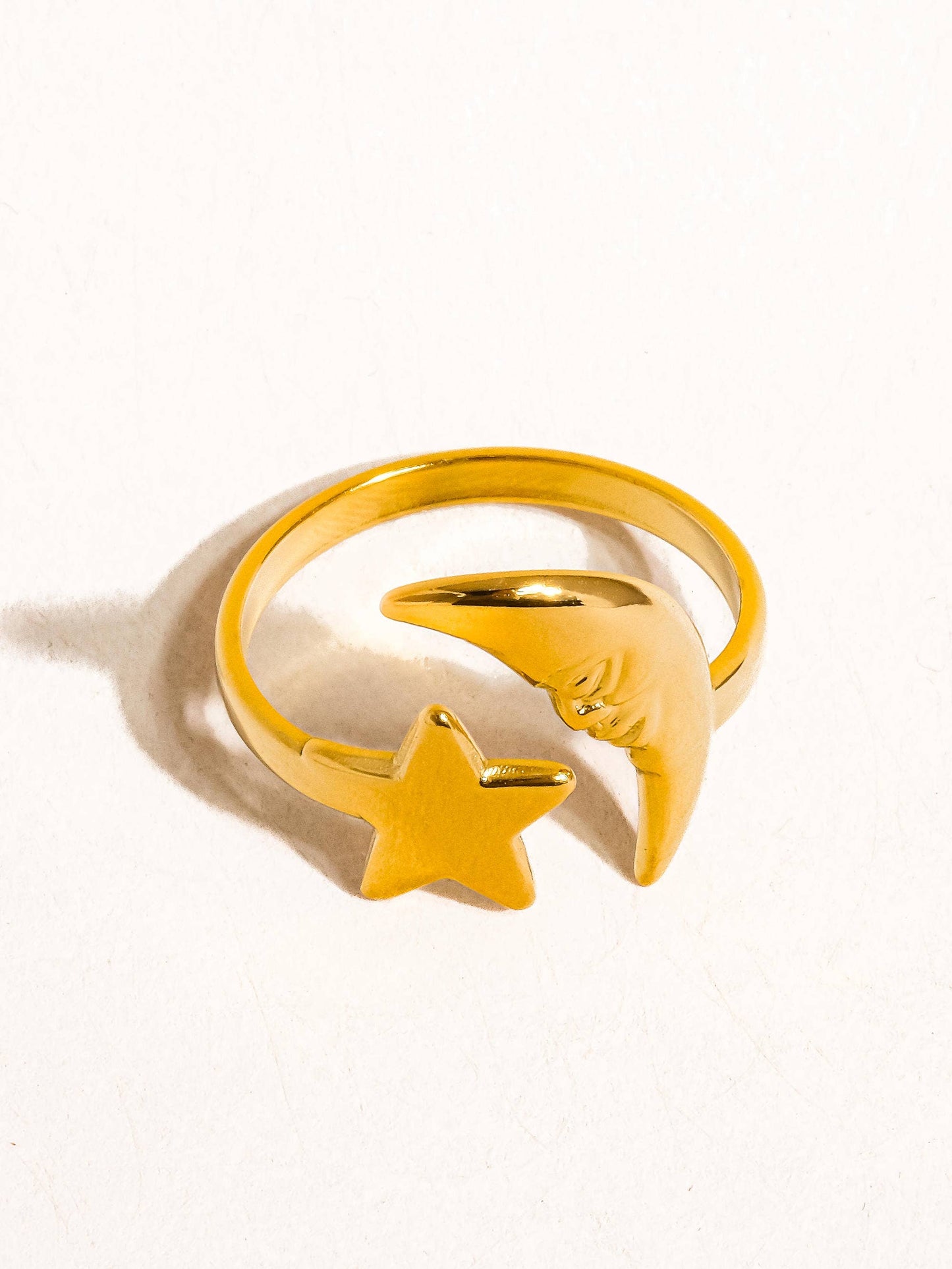 Tasa 18K Gold Non-Tarnish Star and Moon Ring