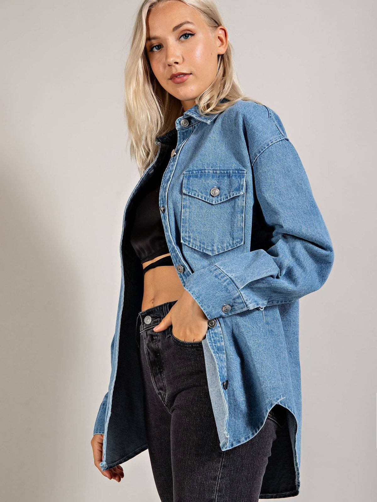 Denim Blue Button Down Shacket